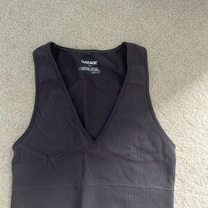 Garage Greyish Ribbed V-Neck Tank Top